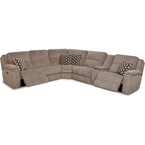 Campbell Power Reclining Sectional Sofa w/ Right Side Console in Platinum Brown Fabric